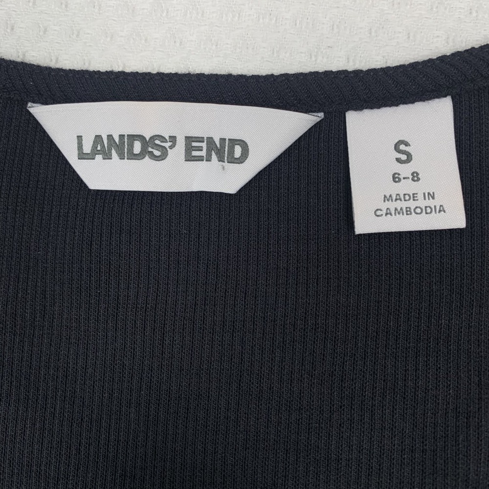 Lands’ End Sweater Vest Knit Women’s S Black Ribbed Button Down - Picture 4 of 11